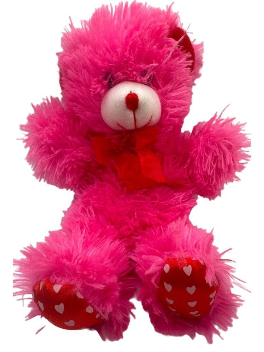 Soft  Plush Pink Teddy Bear Fluffy Red Bow Heart
